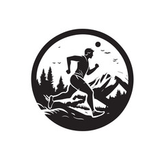 Trail Runner Logo Idea Black and White - Vector Illustration