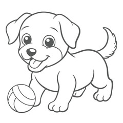 Obraz premium Happy Dog Playing with a Ball Coloring Page for Children