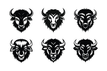 American Bison (Bison bison) mammal animal, labeled silhouette vector art illustration.