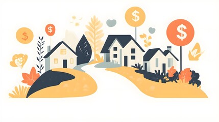 Fototapeta premium Suburban Houses Illustrating Real Estate Value Increase