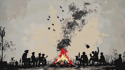 united by firelight: a community gathering celebrating bravery, patriotism, and tradition - perfect for sports interior posters