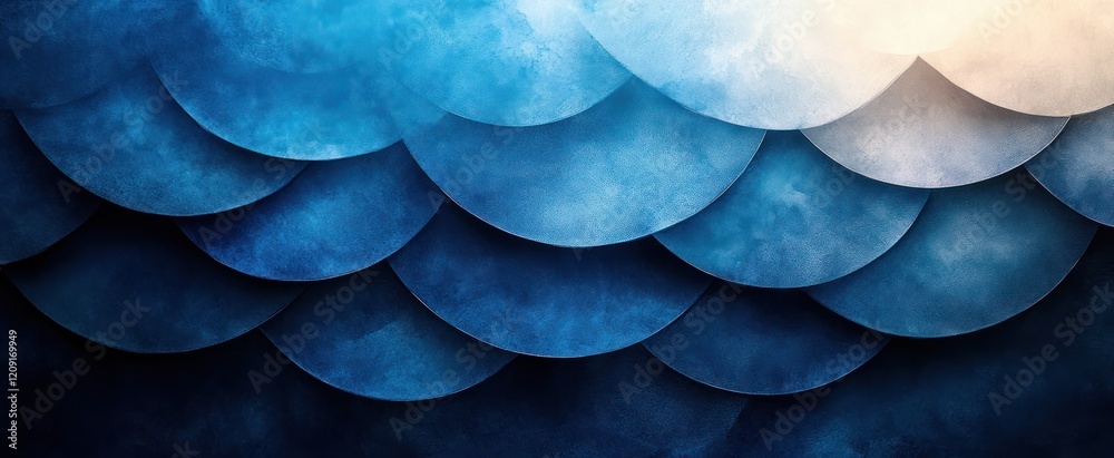 Poster abstract geometric blue background with overlapping circle rings and vintage grunge texture design