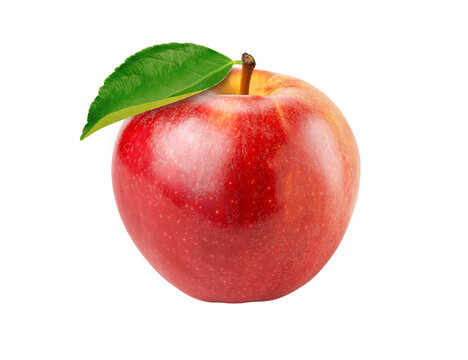 red apple with leaf isolated on white