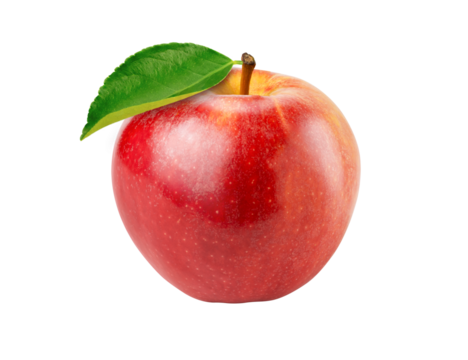 red apple with leaf isolated on white