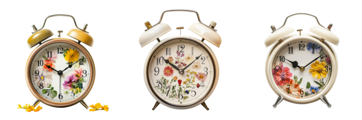 Set of An alarm clock placed on a desk on transparent png background