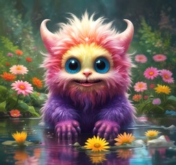 Naklejka premium Illustration of fluffy and cute small monster.