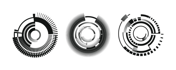 Vector illustration of a Illuminated Futuristic Circular HUD Interface Design - Cyberpunk Tech Circles.