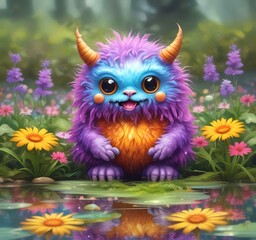 Fototapeta premium Illustration of fluffy and cute small monster.