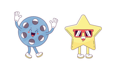 Movie and cinema cartoon character mascot set