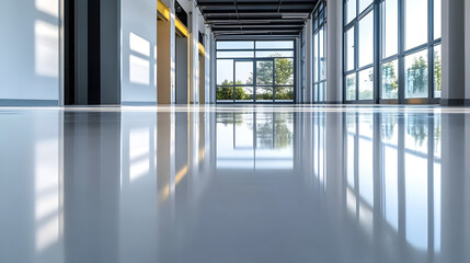Seamless epoxy resin floor with a glossy finish, strong and smooth surface, durable and protective, perfect for decorative industrial applications