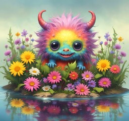 Fototapeta premium Illustration of fluffy and cute small monster.