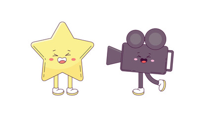 Movie and cinema cartoon character mascot set