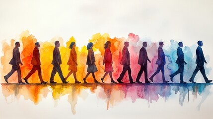 Watercolor Painting of Diverse Businesspeople in Vibrant Colors Teamwork Equality Unity Modern Corporate Culture