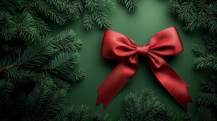 Festive christmas bow decoration holiday setting close-up image green background celebratory concept