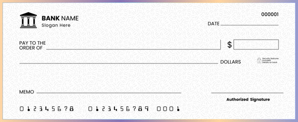 Blank bank check template. Bank check. Blank check with open space for your text