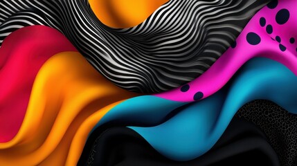 A vibrant abstract design featuring bold colors and dynamic lines.