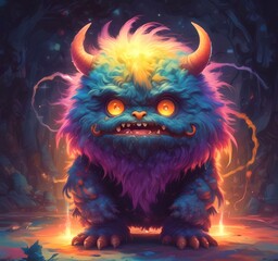 Fototapeta premium Illustration of fluffy and cute small monster.