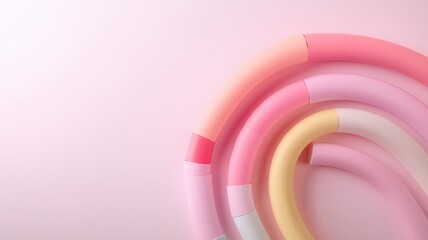 Fototapeta premium Colorful flexible tubes arranged in a curve on a soft pink background.