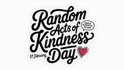 Random acts of kindness day hand-drawn calligraphy lettering. 17 February world altruistic holiday event greeting card decoration graphic element. Black words on white background