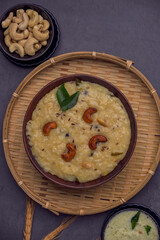 Freshly Made Ven Pongal: A Savory South Indian Dish Ready to Eat with coconut chutney. Fresh made Pongal in a bowl , Tamilnadu daily dish.