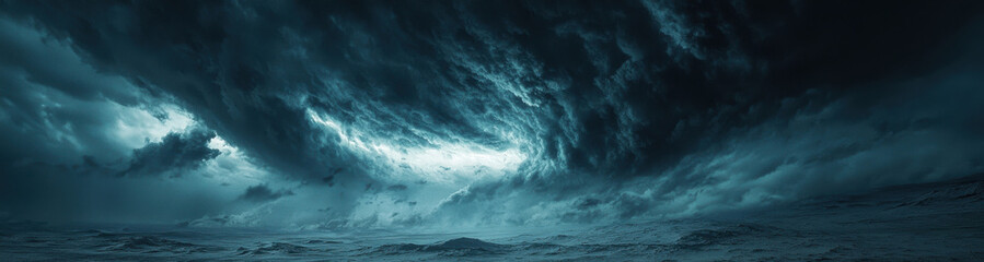 Fototapeta premium A dramatic sky filled with dark, swirling clouds, hinting at an impending storm. Nature showcases its raw power and beauty in this stunning atmospheric scene.