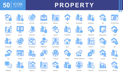 Property icon collection set. Containing buy home, personal, location, buildings, housing, residential, apartment icon.