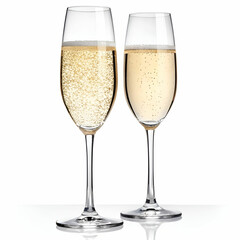 two champagne glasses on white