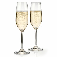 two champagne glasses on white
