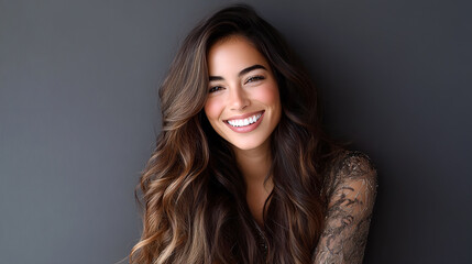 Fototapeta premium Beautiful woman with long, flowing hair smiling