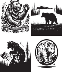 bear, bear silhouette, set of bear silhouette 