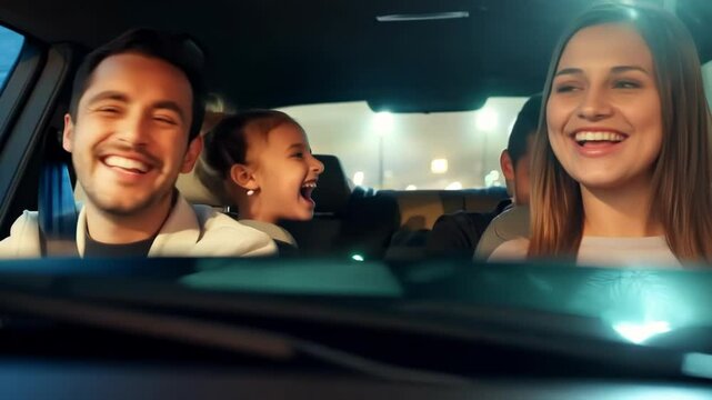 A happy family enjoys a car ride together, laughing and sharing joyful moments. The video conveys connection, togetherness, and a love for adventure.