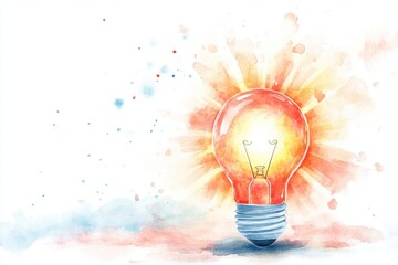 A vibrant watercolor illustration of a glowing light bulb, symbolizing innovation, creativity, and bright ideas with a splash of artistic flair.