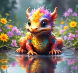 Illustration of adorable baby dragon.