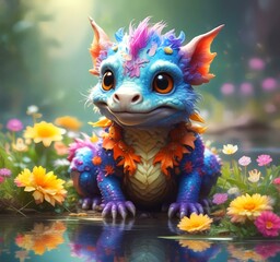 Illustration of adorable baby dragon.