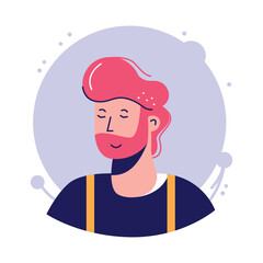 Energetic male avatar with spiky pink hair and yellow shirt