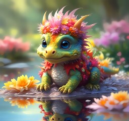 Illustration of adorable baby dragon.