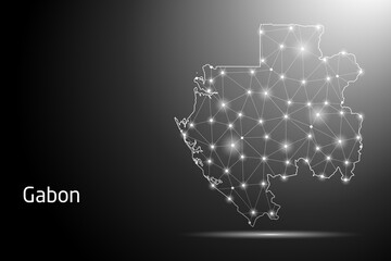 Abstract Mash Line and Point Scales on The Dark Gradient Background With Map of Gabon. 3D Mesh Polygonal Network Connections. Vector illustration eps 10.	

