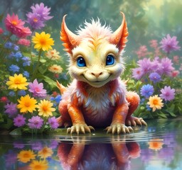 Illustration of adorable baby dragon.