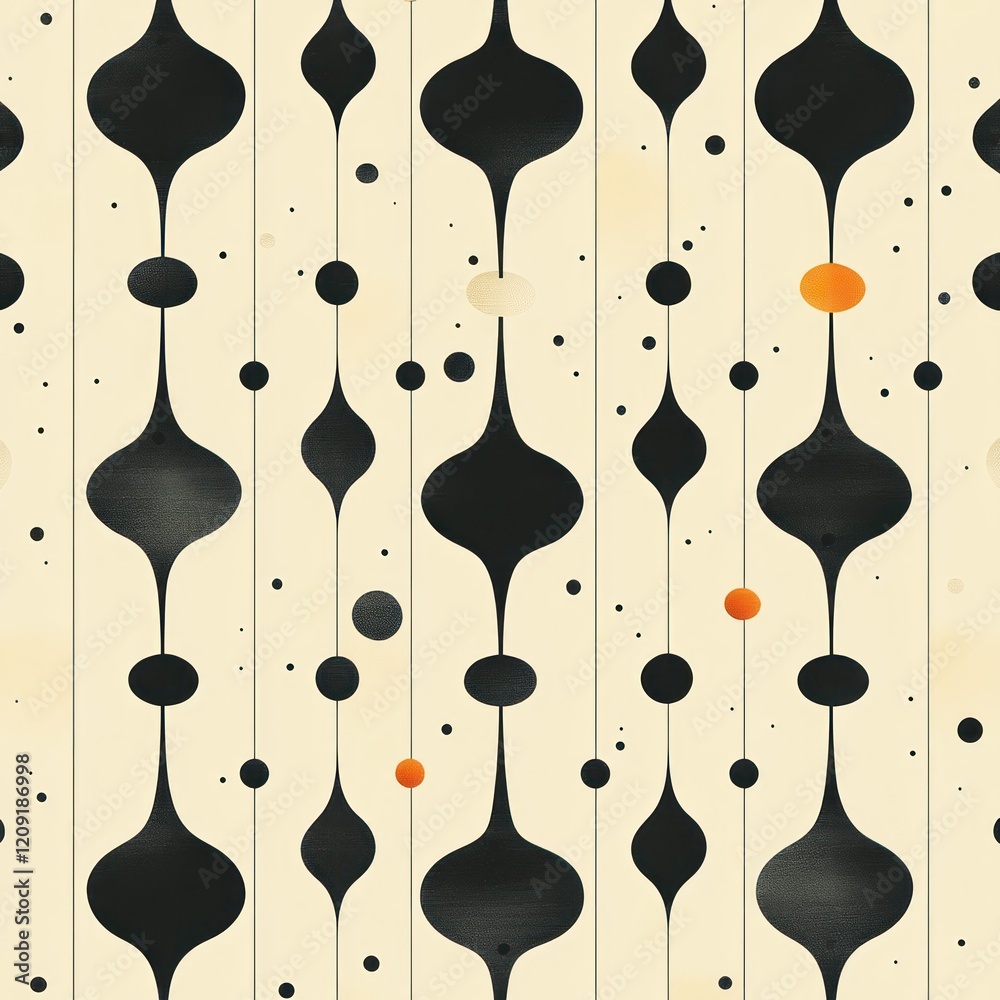 Poster Abstract Minimalist Black Shapes Pattern on Cream Background Vertical Design
