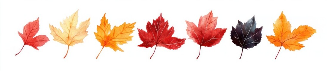 Autumn Leaves Watercolor Art Soft Warm Lighting Fall Design Elements in Red Orange Yellow Seasonal Clip Art