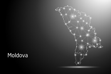 Abstract Mash Line and Point Scales on The Dark Gradient Background With Map of Moldova. 3D Mesh Polygonal Network Connections. Vector illustration eps 10.	
