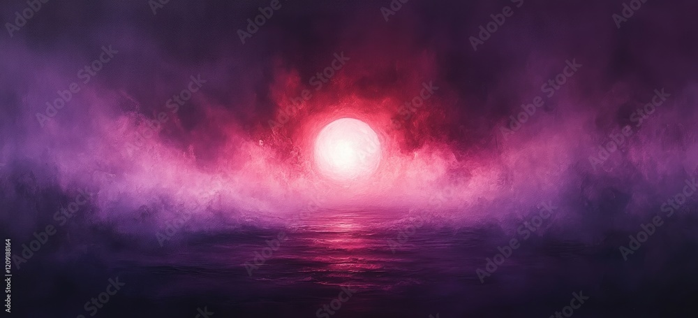 Poster Deep Purple Background with Black Border and Bright Ethereal Center Blurred Soft Texture for Elegant Website or Paper Design