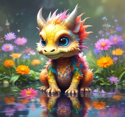 Illustration of adorable baby dragon.
