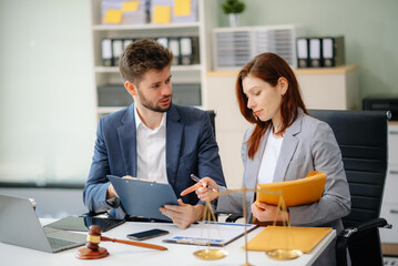 Modern lawyer office a professional discussion, legal documents, and teamwork. Perfect for business, legal advice