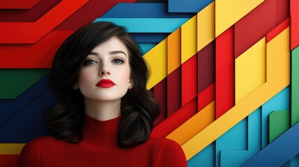 Fashion model portrait against vibrant geometric background studio photography creative close-up artistry