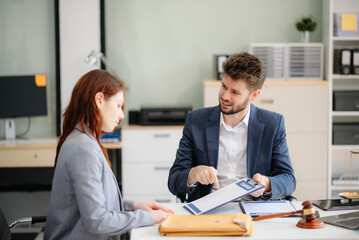 Business and Male lawyer or judge consult having team meeting with client, Law and Legal services concept