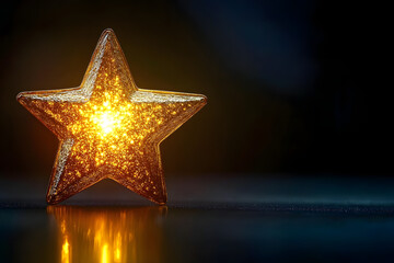 golden star fragment glowing softly on dark gradient background symbolizing divine light and epiphany with copy space