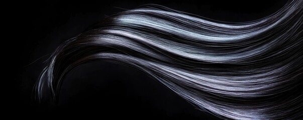 Polished and glossy black hair emphasizing smooth texture and shine, perfect for beauty industry marketing materials