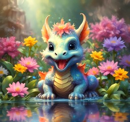 Illustration of adorable baby dragon.