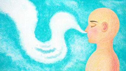 human meditation mediter breath therapy mind mental brain health concept conscious yoga chakra spiritual holistic healing peace meditate abstract energy watercolor painting illustration design art